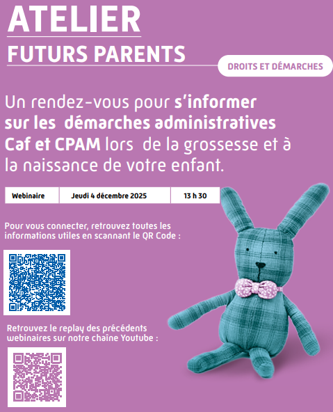 Ateliers futurs parents, droits et démarches, un rendez-vous pour s’informer sur les démarches administratives Caf et CPAM lors de la grossesse et à la naissance de votre enfant.