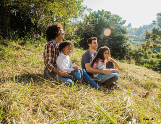 Une famille dans un pré