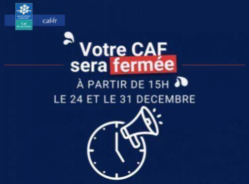 Fermeture de l'accueil à 15h le 24/12 et le 31/12