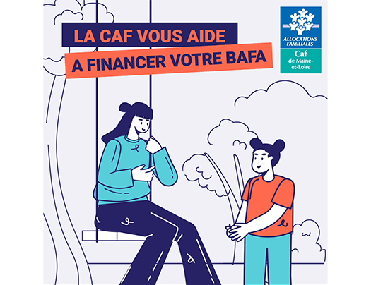 infographie faisant la promotion sur l'aide au bafa : deux jeunes femmes parlent dans un parc