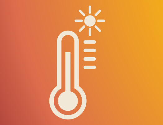 infographie représentant un thermomètre et un soleil sur fond jaune-orangé