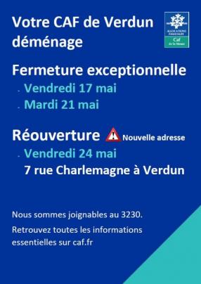 Informations déménagement antenne Caf de Verdun
