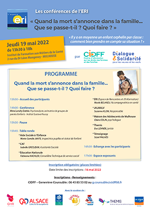 Affiche annonçant la conférence sur le deuil du 19 mai 2022 à Mulhouse
